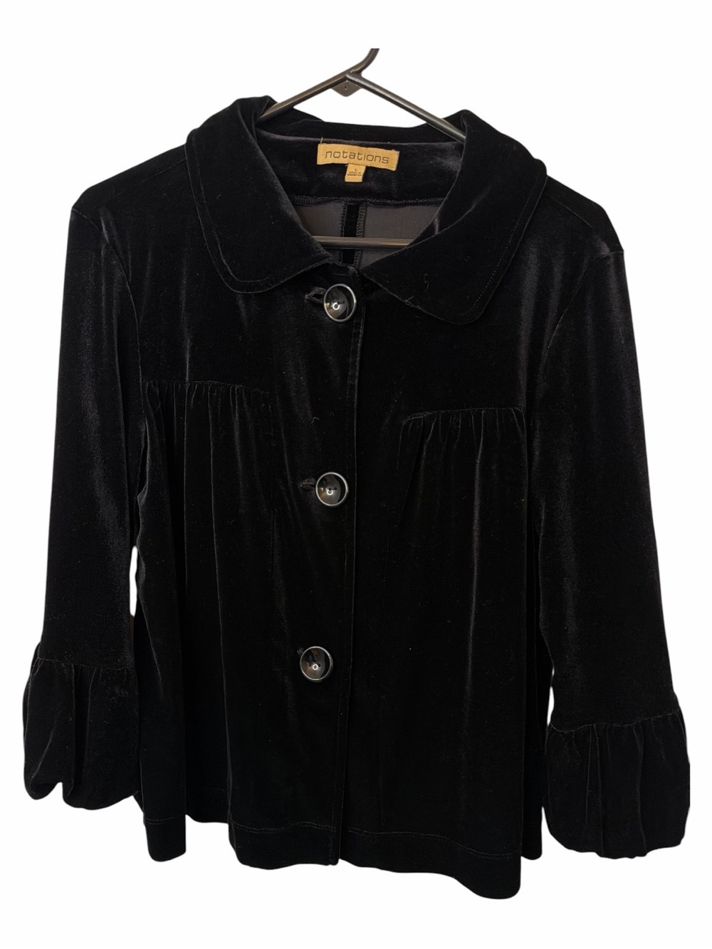 Notations Black Velvet Rounded-Collar Button Jacket